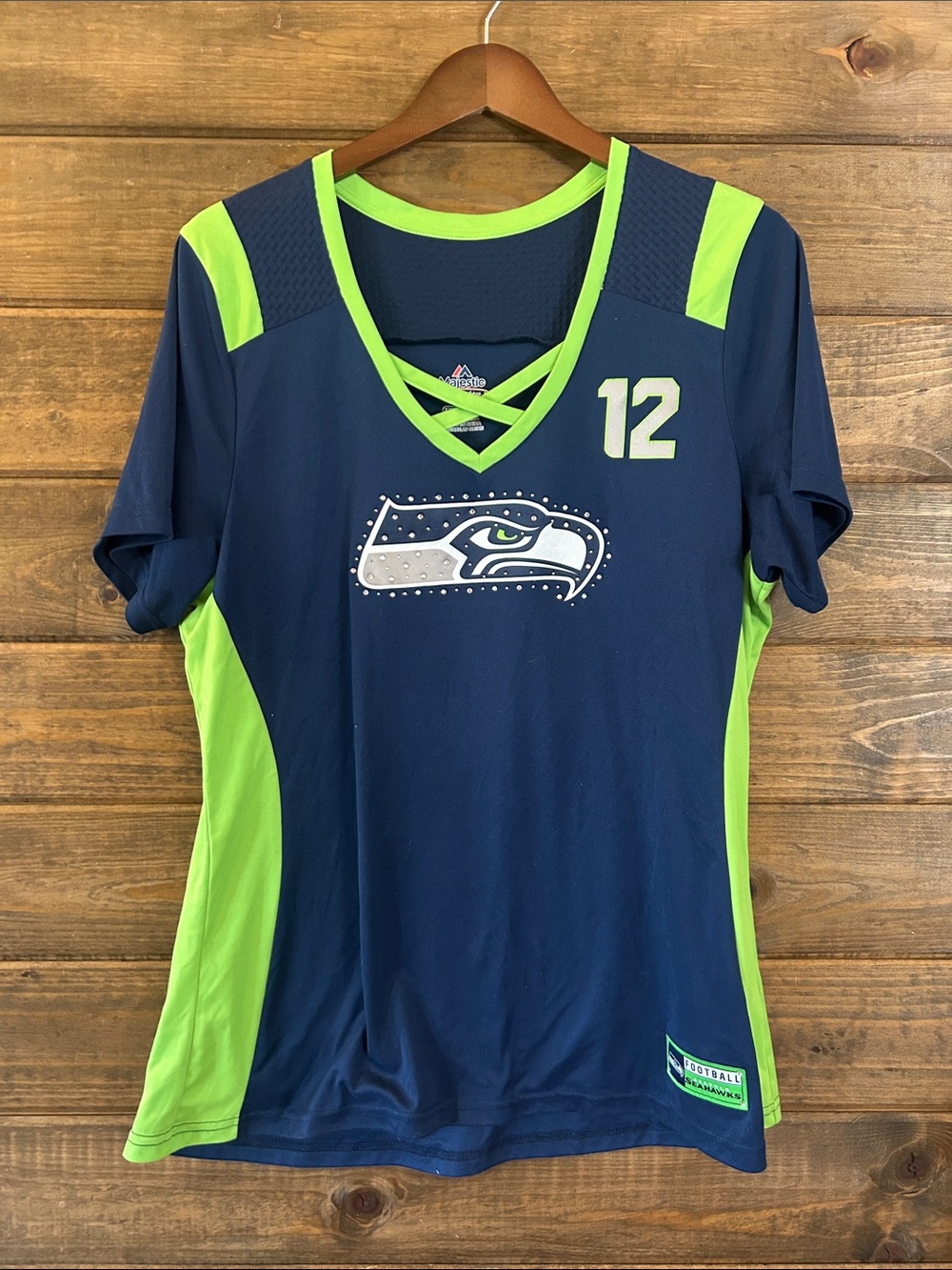 Majestic Navy and Neon Green Seattle Seahawks Women's Jersey #12